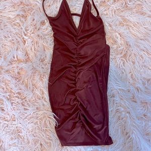 Maroon Skin Tight Open Back Dress